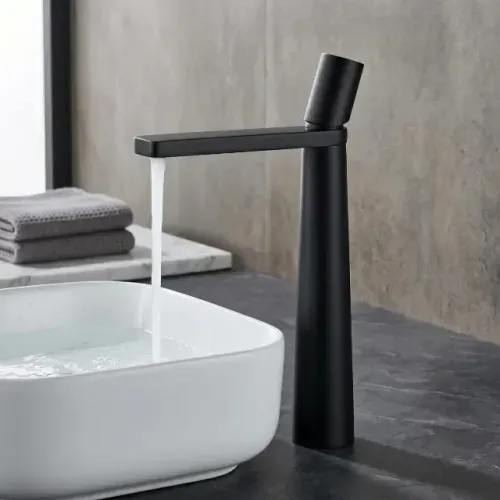 (44) Torneira Monocomando Alta para Banheiro Lavabo Yesop Misturador Preto Fosco