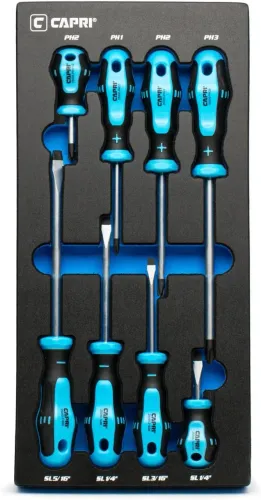 Capri Tools - Conj. de chaves de fenda Kontour 25000-SS8KMT, 8 peças com bandeja. NOVA!