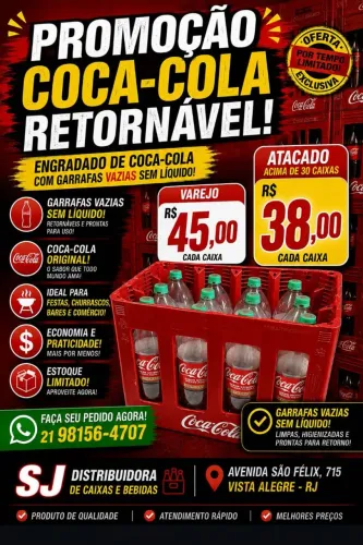 Engradado de coca-cola retornável com as 12 garrafas vazias