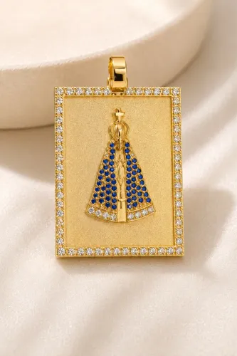 Pingente Placa Nossa Senhora Aparecida em Ouro 18k 750