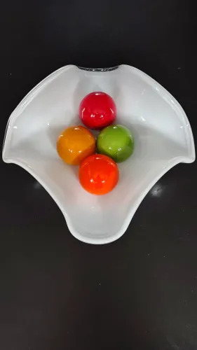 Centro de Mesa em Cristal Murano Branco Ondas Feito a Mão com Esferas em Murano Coloridas