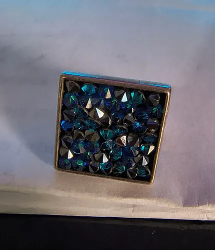 Anel de Prata azul quadrado tamanho 18