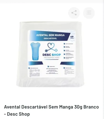 Avental descartável sem manga