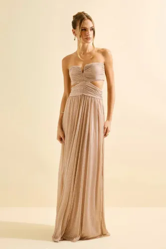 Vestido longo Ave Rara champagne - NOVO
