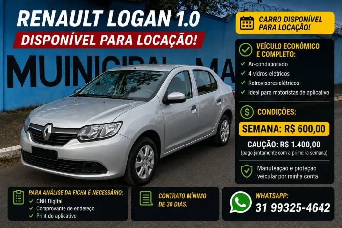 Aluguel para motorista de aplicativos uber e 99