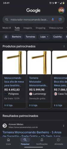 Misturador monocomando lavatório bica alta mixmatch ouroescovado