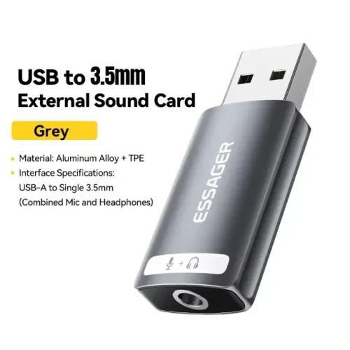 Placa De Áudio Externa Essager Usb P3 3,5mm Headset Mic uma Porta