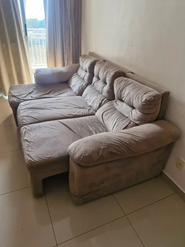 Sofá Retrátil 3 Lugares Super Confortável - Tecido Suede (Bege/Cappuccino)