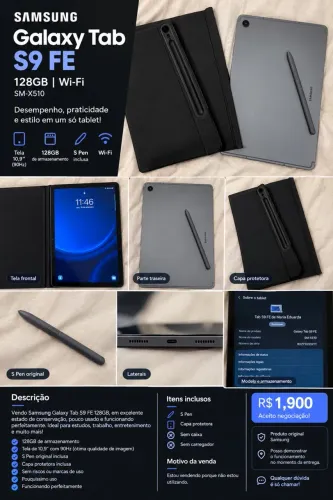 Samsung Galaxy Tab S9 FE 128GB + S Pen + Capa | Impecável
