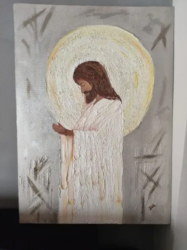 Jesus em pintura com textura, feita para quem deseja, não apenas uma obra de arte, mas fé.