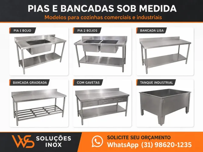 Pias, bancadas, balcões refrigerado inox sob medida 