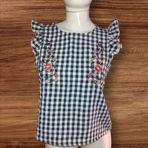 Bata azul xadrez bordada