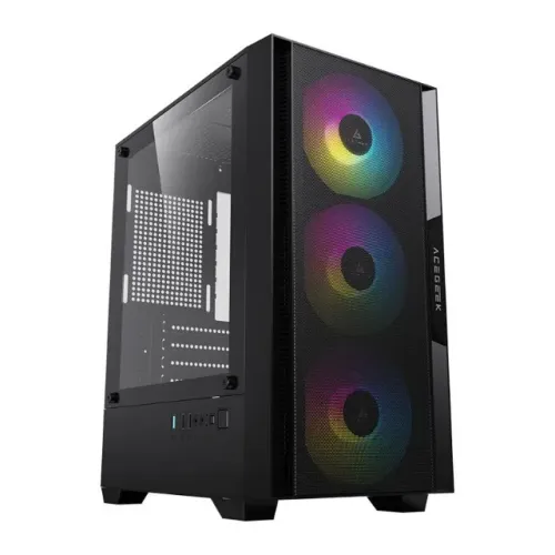 Gabinete Gamer Acegeek Stratus Mesh, Rainbow, Mid-Tower, Lateral de Vidro, C/ 3 Fans,Preto
