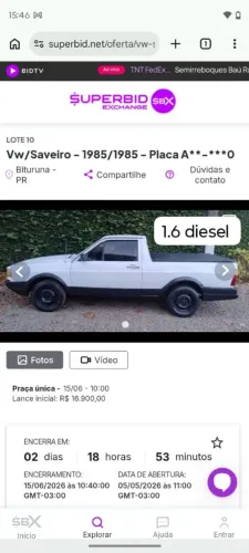 Saveiro diesel 1.6 disponível na Superbid até segunda