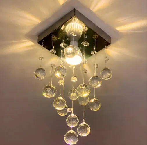Lustre Cristal Acrílico Quarto Sala Vai Montado
