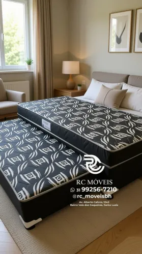 Cama Box Solteiro Bibox 88x1,88 com Auxiliar D33 Floral Bege Aconchegante