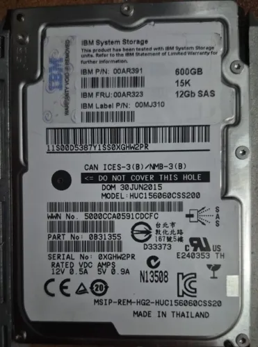 Disco rígido empresarial de alta ibm 600gb 15k 12gbps sas Pn hd 00ar391