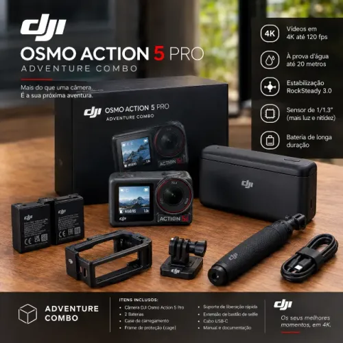Câmera DJI Osmo Action 5 Pro Adventure Combo + Acessórios