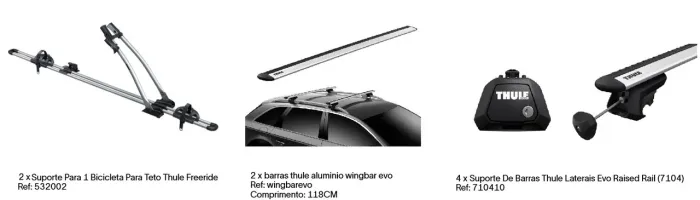 Rack de Teto Thule completo - suporte Evo Raised Rail e barras Wingbar Evo