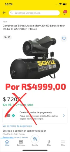 Compressor 20 pes alta pressao schulz 175 libras