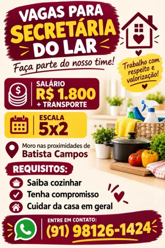 Vaga para secretária do lar