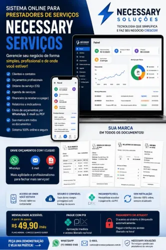Sistema Online para Prestadores de Serviços | Orçamentos, OS e Financeiro<br>