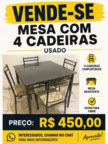 Vende-se mesa com 4 cadeiras