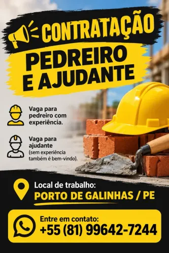 CONTRATA-SE PEDREIRO E AJUDANTE - PORTO DE GALINHAS/PE