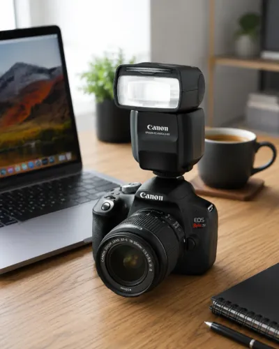 Canon EOS Rebel T7 + Lente 18-55 + Flash Canon 430EX III-RT