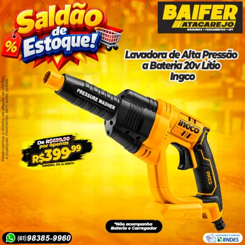 Lavadora de Alta Pressão 20v Bateria Lítio Ingco