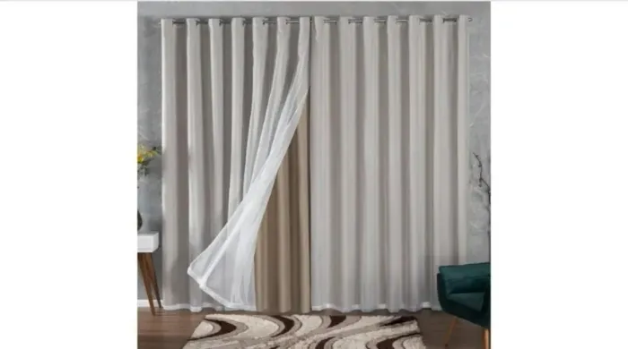 Cortina Blackout em Tecido com Voil 8,00x2,70 | Corta Luz | Cor Avelã | Nova