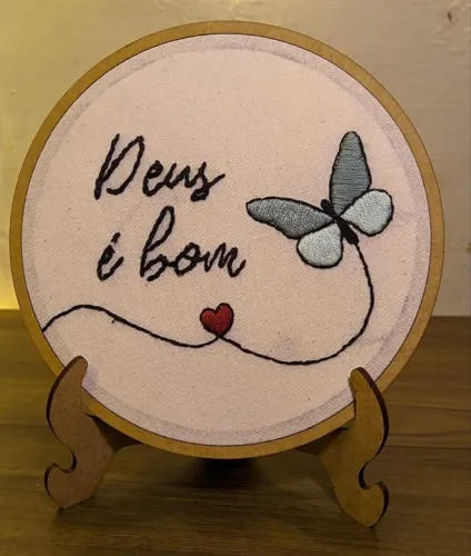 Bastidor de madeira 15cm com suporte, bordado cristão artesanal