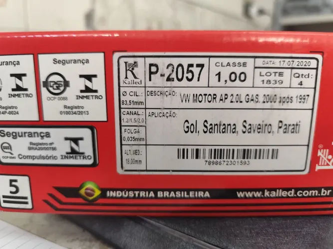 Jg Pistão com Anel Kalled AP 2.0 gás. 2000 após 1997