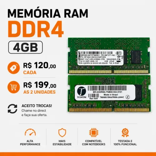 MEMÓRIA RAM DDR4 4GB PARA NOTEBOOK