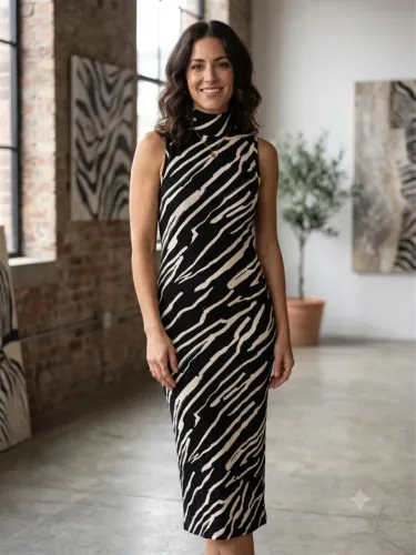 Vestido mídi canelado
