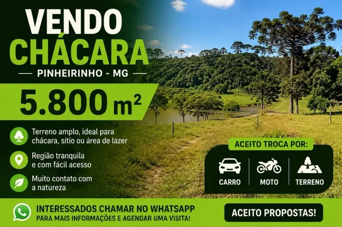 VENDO ou TROCO CHÁCARA / TERRENO - 5.800 m²