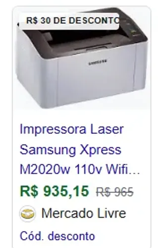 Impressora seminova Samsung Lasing M2020w