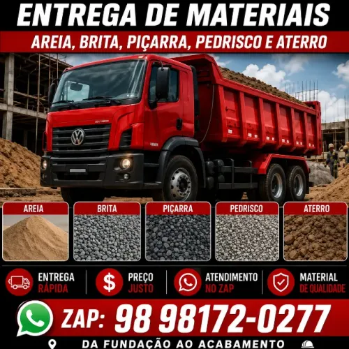 Entrega de Areia, Brita, Piçarra, Pedrisco e Aterro - Preço Justo