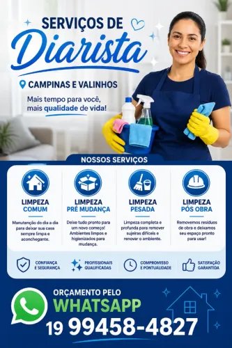 Diarista em campinas, Valinhos limpeza geral limpeza pre mudança limpeza pesada