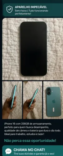 iPhone 16 256GB Azul Claro - 94% de Bateria - Impecável