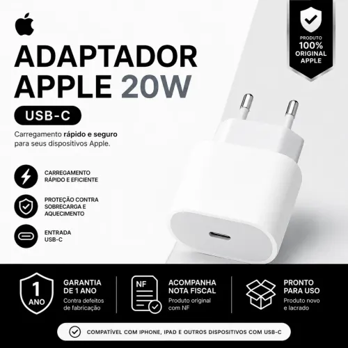 Carregador Apple 20W Original Novo + NF + Garantia 1 Ano