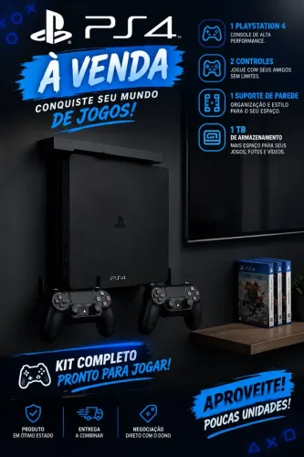 PS4 Slim 1TB + 2 Controles + Suporte de Parede 