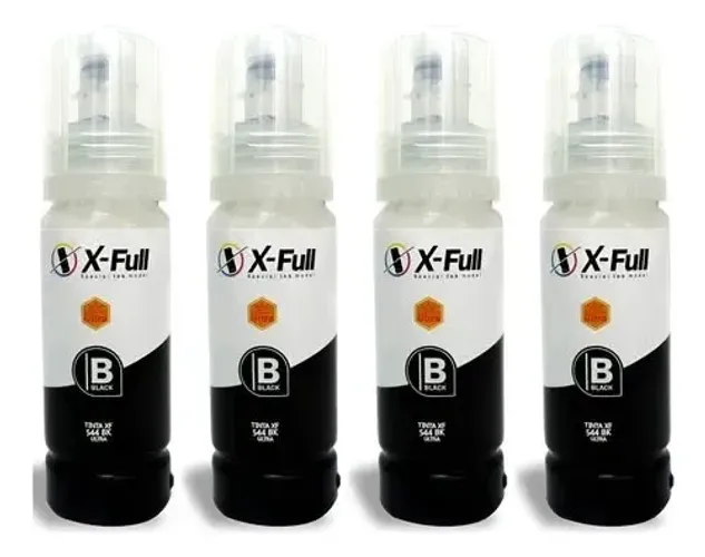 Kit 4x Tinta T544 T504  Corante Preto Compatível Epson L3110 Xfull