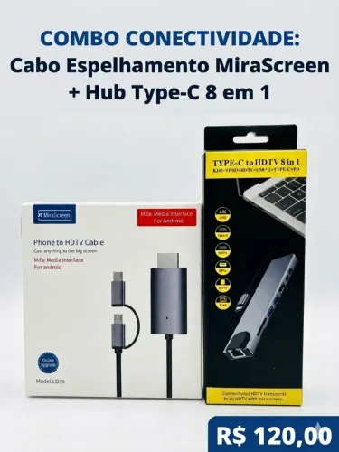 Kit Mobilador: Cabo Espelhamento LD39 + Hub Type-C