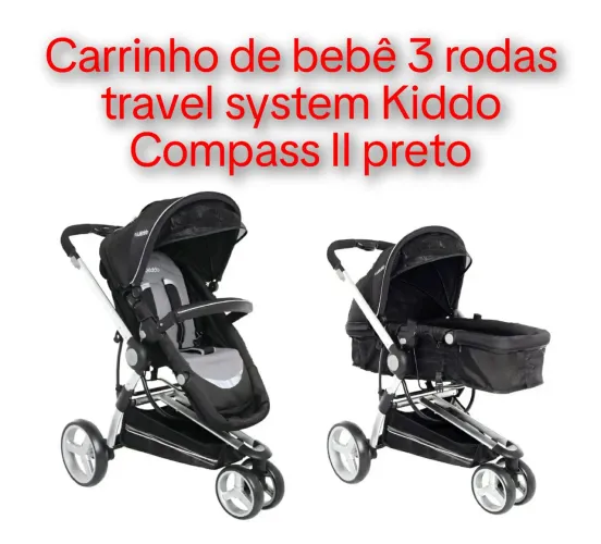 Carrinho de bebê 3 rodas travel system Kiddo Compass II preto