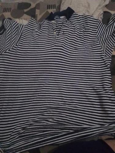 Camisa Polo Vintage Christian Dior Listrada Azul e Branca Masculina 