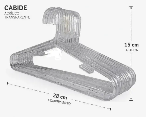 100 unidades Cabide em Acrílico Transparente