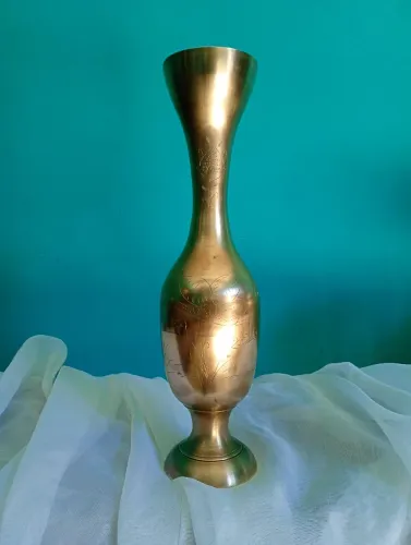 Antigo Vaso / Floreira em Bronze Maciço Gravado 35 cm - Indiano