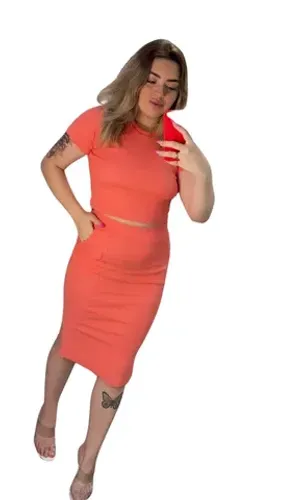 Conjunto Feminino Ribana Blusa + Saia Midi Longa Moda Evangélica