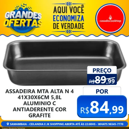 Assadeira mta alta n.4 41x30x6cm / 5,8l  - aluminio c/ antiaderente cor grafite